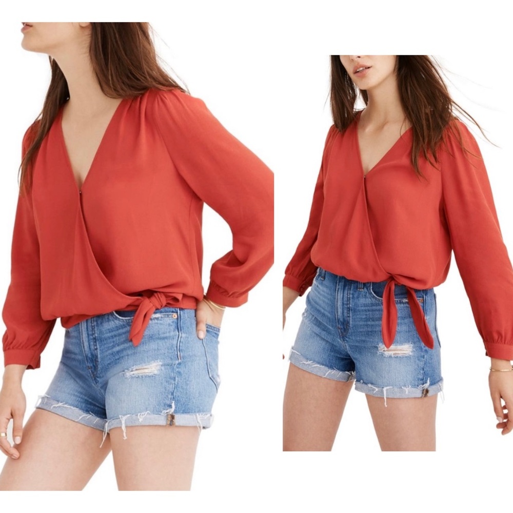 Madewell Red Wrap Tops Size M